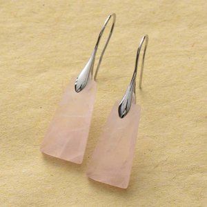 Natural Rose Quartz Stone Dangle Earrings Pink Crystal Drop Earrings Handmade
